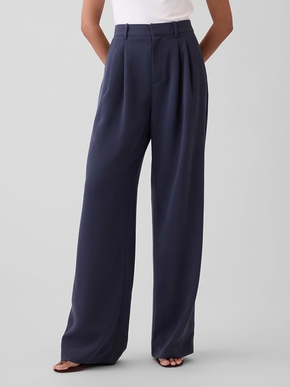 GAP Navy Wide Leg High Waist Pleated Trousers Relaxed Belt Loops 8 Career Work
